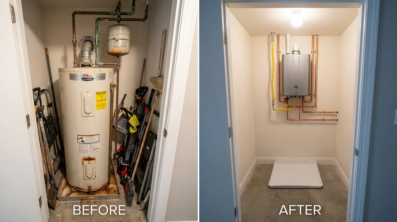 Tank water heater versus wall-mounted tankless unit comparison for Barnesville, OH homeowners